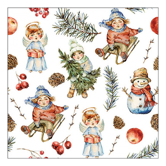 Karácsonyi szalvéta Playing outside white 33x33 cm 20 db-os