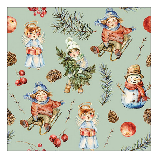 Karácsonyi szalvéta Playing outside green 33x33 cm 20 db-os