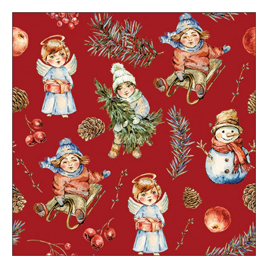 Karácsonyi szalvéta Playing outside red 33x33 cm 20 db-os