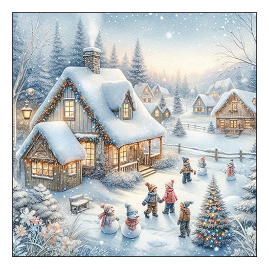 Karácsonyi szalvéta Winter in backyard 33x33 cm 20 db-os