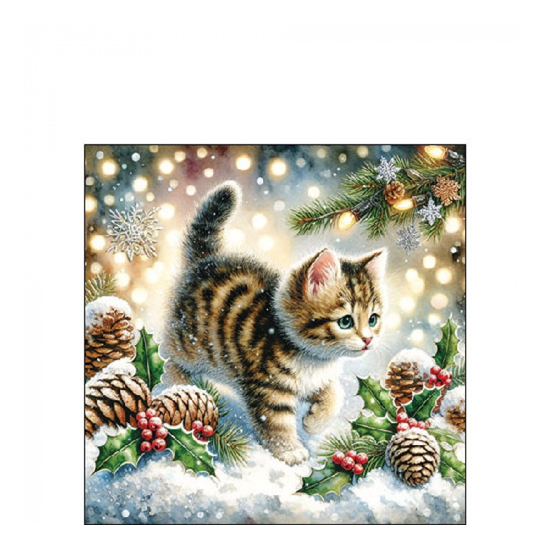 Karácsonyi szalvéta Cute cat in the snow 25x25 cm 20 db-os