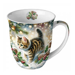 Cute cat in the snow karácsonyi porcelán bögre 0,4l