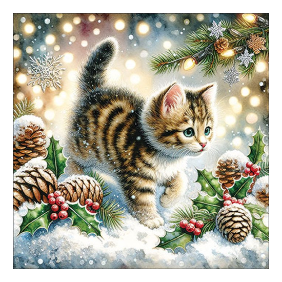 Karácsonyi szalvéta Cute cat in the snow 33x33 cm 20 db-os