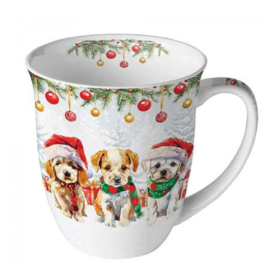 Funny cute puppies karácsonyi porcelán bögre 0,4l