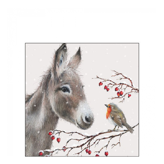 Karácsonyi szalvéta Donkey and robin 25x25 cm 20 db-os