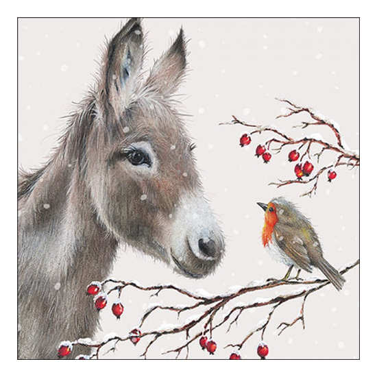 Karácsonyi szalvéta Donkey and robin 33x33 cm 20 db-os