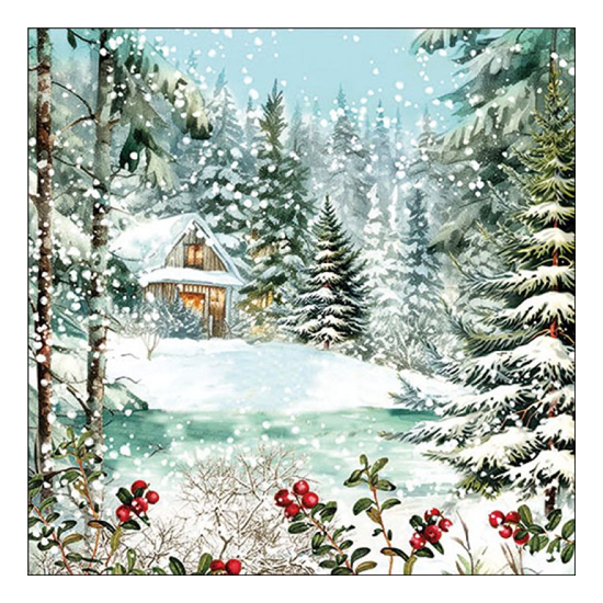 Karácsonyi szalvéta Cabin in the woods 33x33 cm 20 db-os
