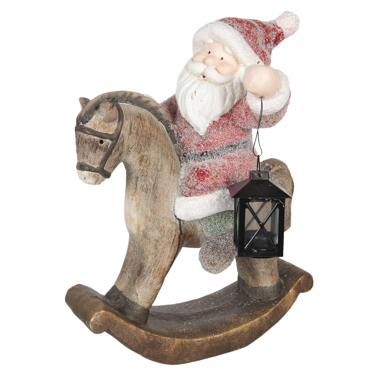 Karácsonyi kerámia nagy télapó figura hintalovon lámpással