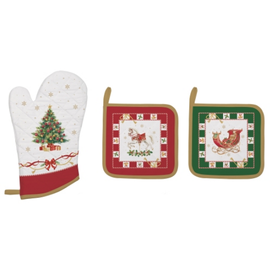 Karácsonyi edényalátét 2 db és edényfogó kesztyű szett pamut Christmas Tale