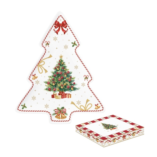 Karácsonyi porcelán fenyő tálca 20,5x25,5 cm díszdobozban Christmas Tale