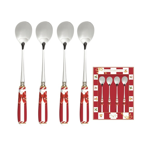 Karácsonyi Rozsdamentes acél teáskanál szett 4 db-os porcelán nyéllel Christmas Tale
