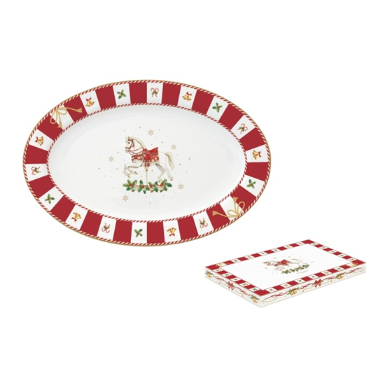Karácsonyi porcelán ovális kínáló tálca 35x23,5 cm díszdobozban Christmas Tale