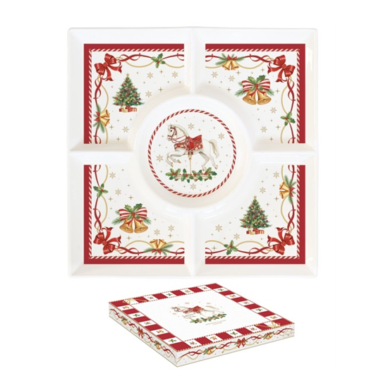 Karácsonyi porcelán osztott kínáló tálca 25x25 cm díszdobozban Christmas Tale