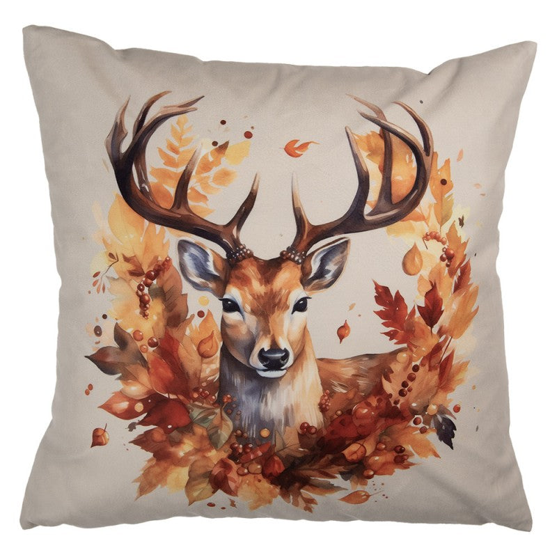 Őszi párnahuzat 45x45 cm szarvas falevélkoszorúban