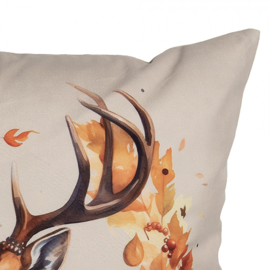 Őszi párnahuzat 45x45 cm szarvas falevélkoszorúban