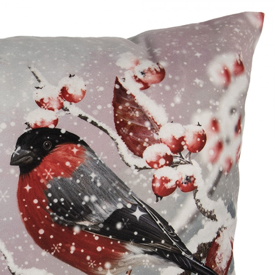 Karácsonyi párnahuzat 45x45 cm madarak havas csipkebogyó ágakon