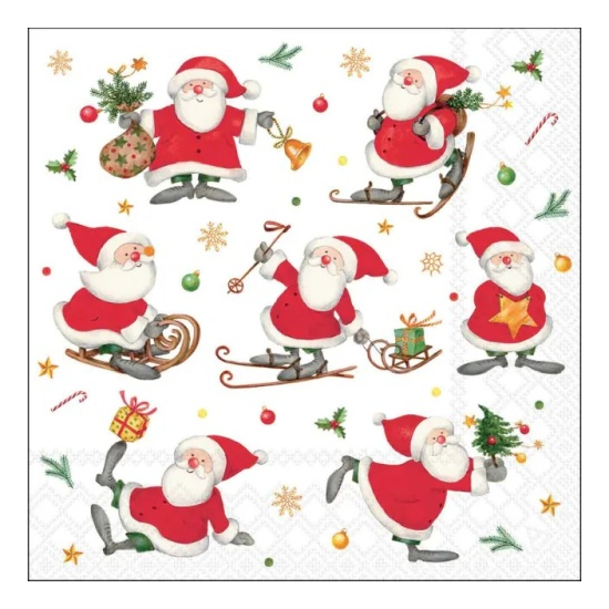Karácsonyi szalvéta – Sporty Santa, 33x33 cm, 20 db-os