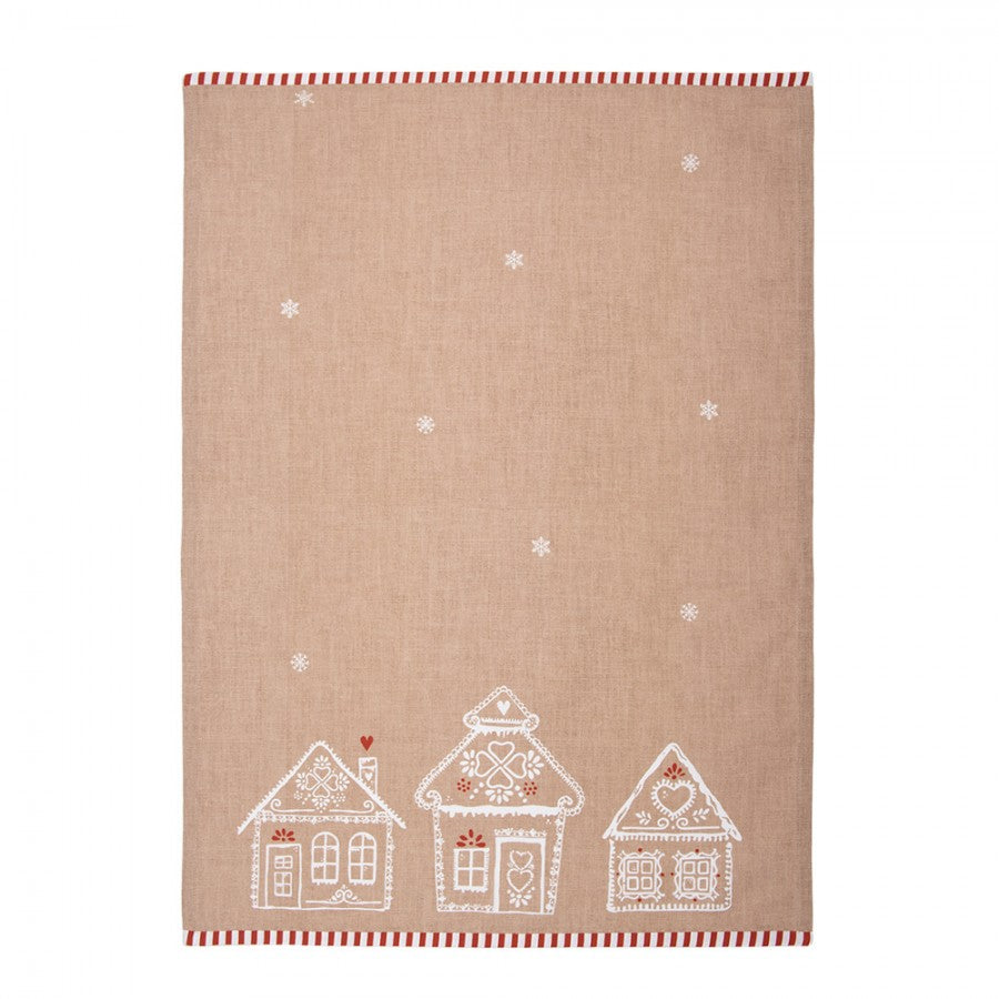 Karácsonyi pamut konyharuha mézeskalács házikó mintával