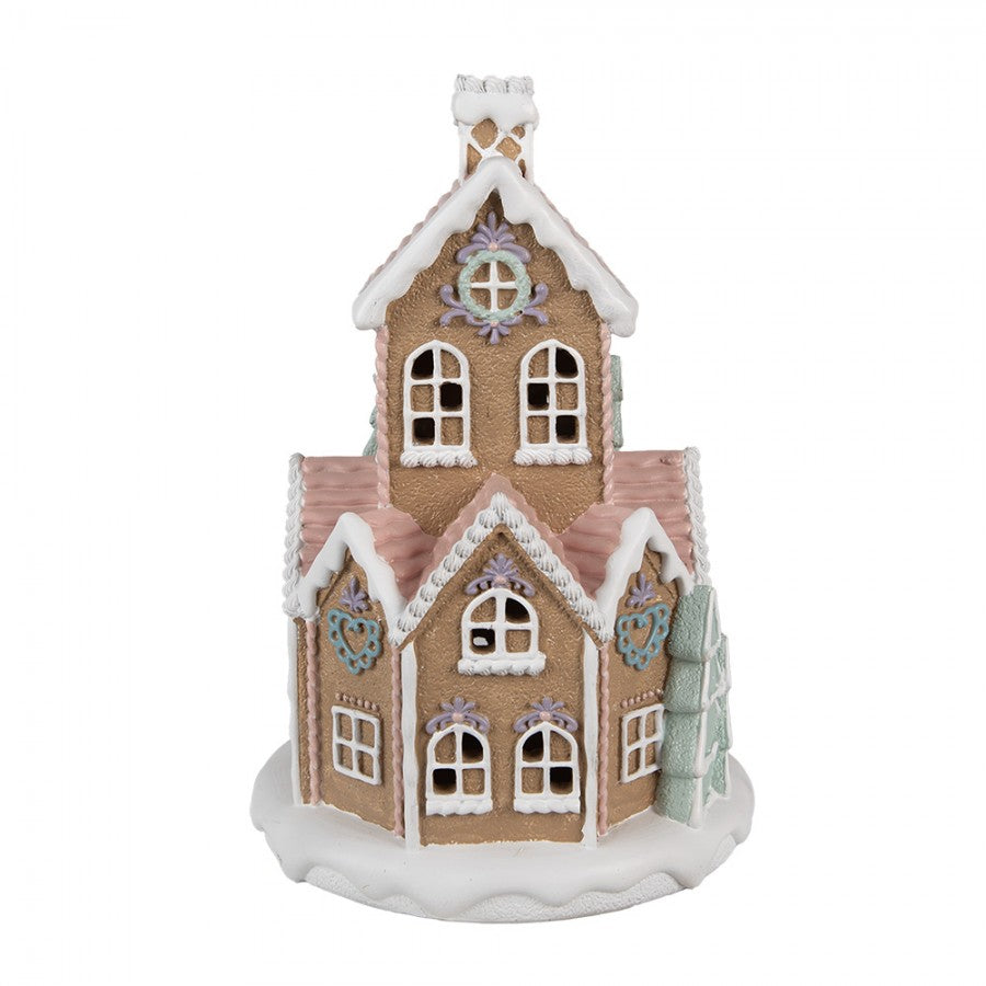 Barna mézeskalács ház LED-es karácsonyi dekoráció 21x33 cm