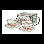 Karácsonyi falucskás porcelán csésze aljjal, 2 személyes szett 270 ml – Christmas Village (díszdobozban)