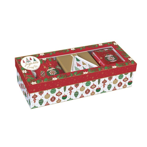 Porcelán teás bögre teafiltertartóval fémdobozzal szett karácsonyi mintával Jingle Bells