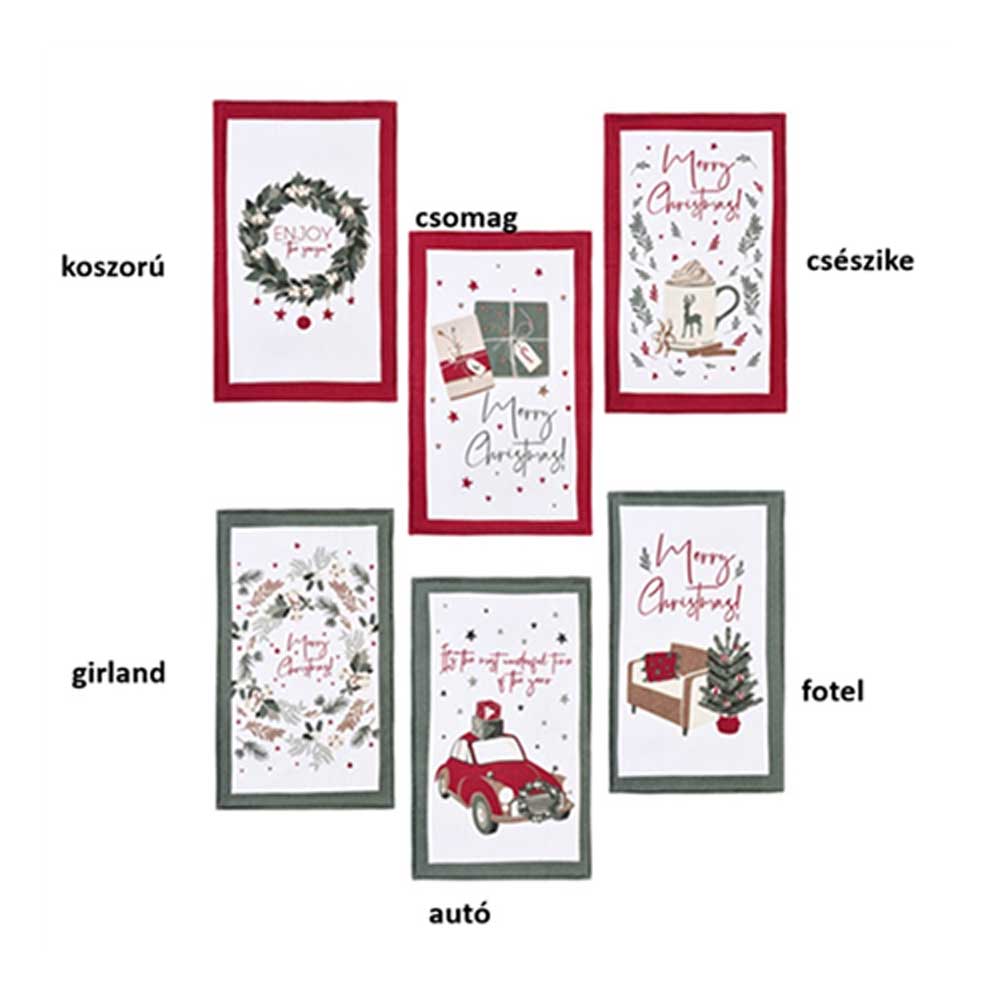 Karácsonyi pamut konyharuha 40x65 cm Christmas is coming 6 féle