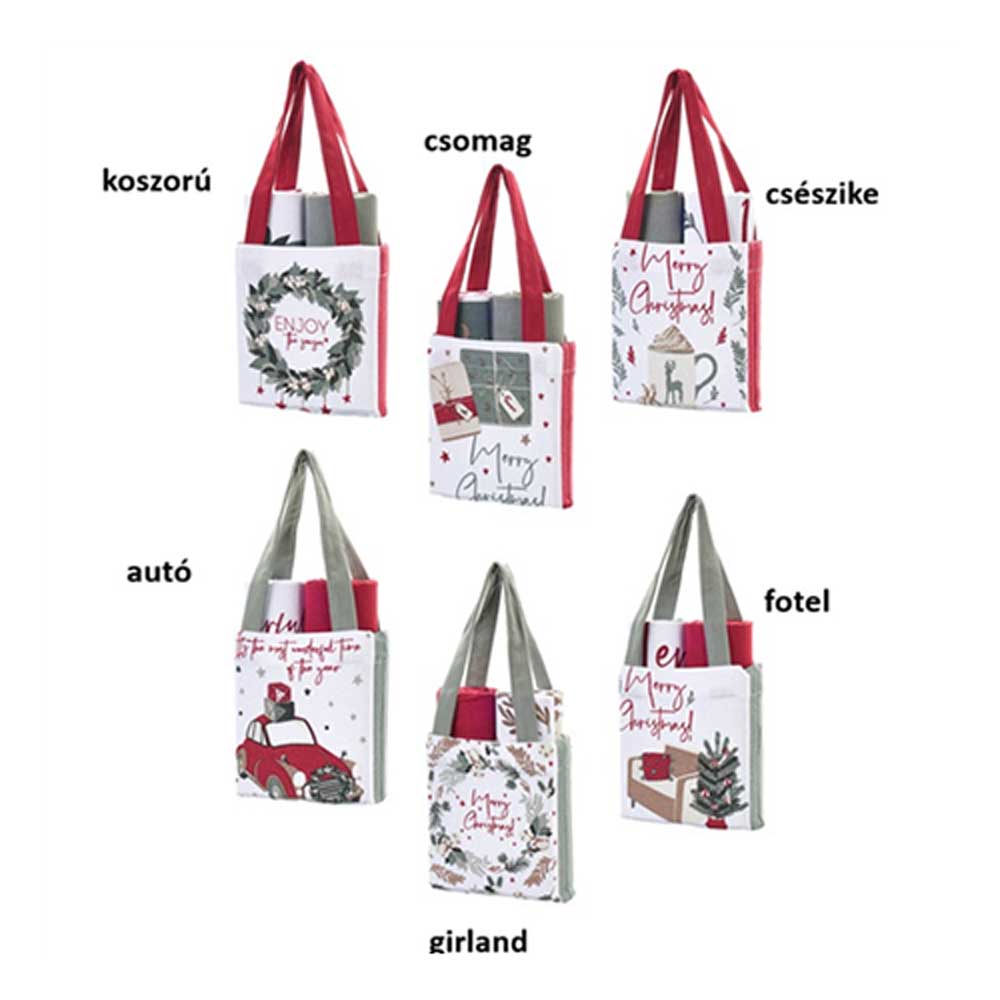 Karácsonyi ajándékszett 2 db pamut konyharuha textiltáskában 6 féle
