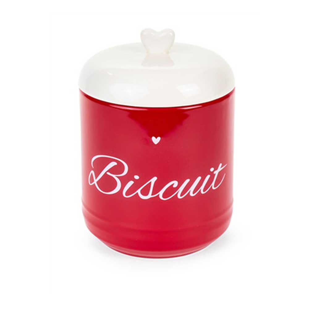 Kerámia nagy konyhai tárolóedény piros szíves keksz 1300 ml