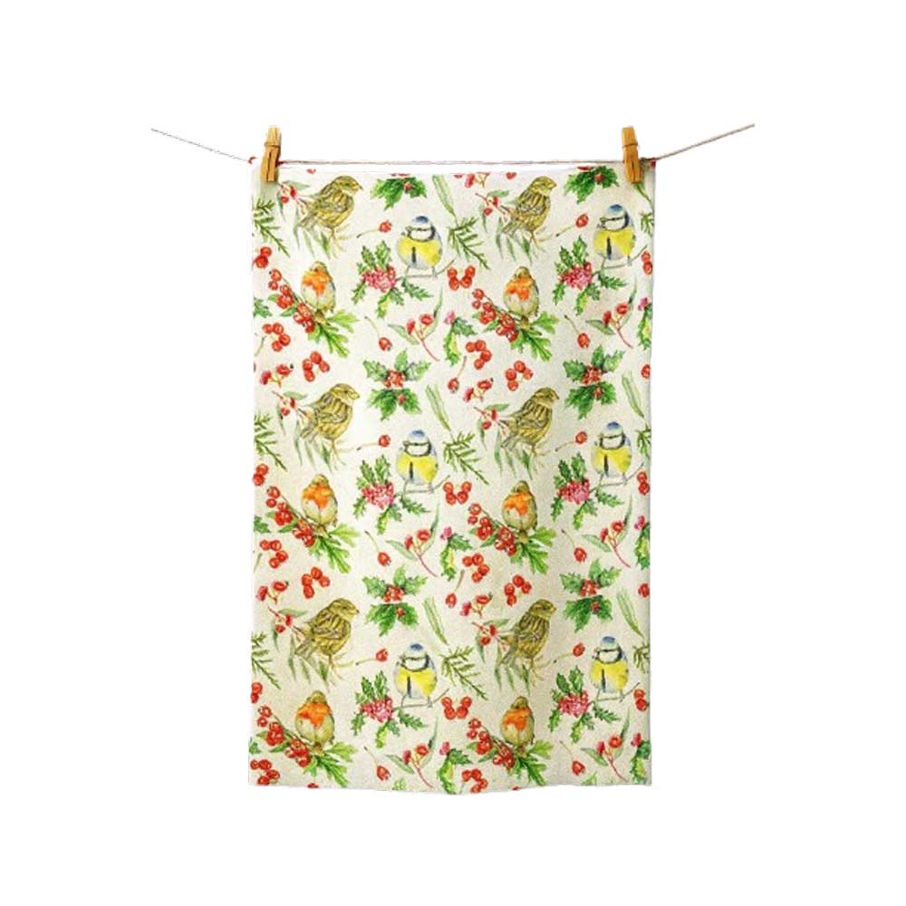 Karácsonyi konyharuha pamut Téli Madárdal