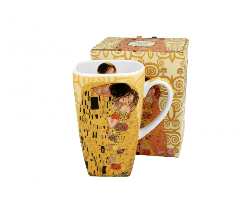 Klimt porcelán szögletes bögre A Csók 630 ml díszdobozban Ecru
