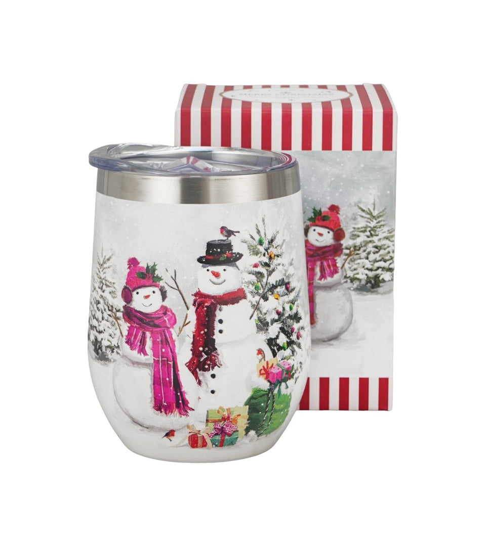 Hóemberes duplafalú rozsdamentes acél termoszpohár 330 ml – Snowman Smile