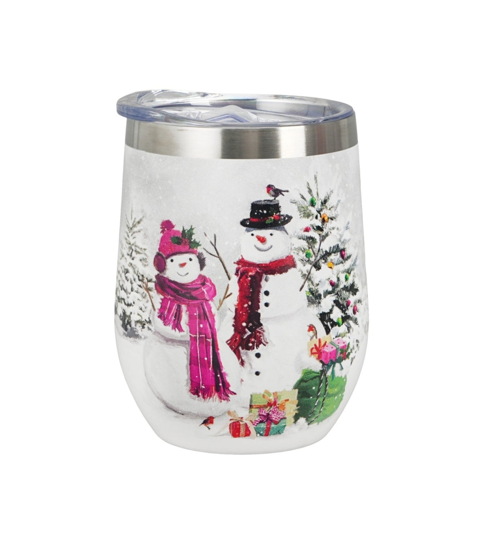 Hóemberes duplafalú rozsdamentes acél termoszpohár 330 ml – Snowman Smile