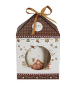 Mézeskalács mintás porcelán teásbögre tetővel és fémszűrővel 360 ml – Gingerbread House (házikó alakú díszdobozban)