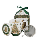 Karácsonyfás porcelán teásbögre tetővel és fémszűrővel 360 ml – Tree Sparkle (díszdobozban)