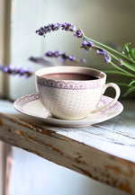 Veroni porcelán levendula mintás teáscsésze 6 személyes szett díszdobozban Passia