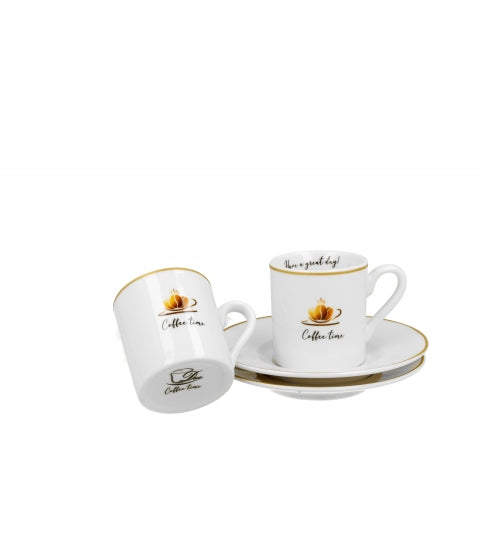 Porcelán eszpresszó kávés csésze aljjal 2 személyes Coffee Time