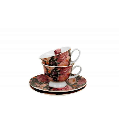 Virágos porcelán eszpresszó kávés csésze aljjal 2 személyes Spring Roses