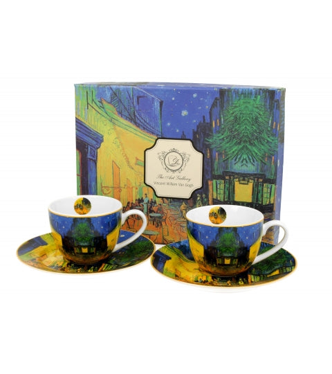 Porcelán két személyes kávés csésze szett Van Gogh Kávéház éjjel