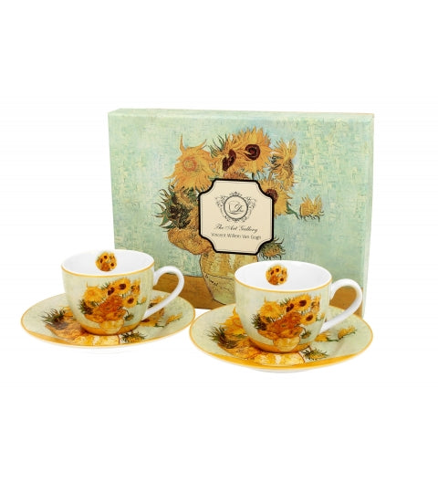 Porcelán két személyes kávés csésze szett Van Gogh Napraforgók