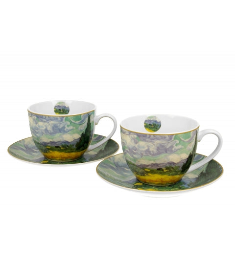 Porcelán két személyes csésze szett Van Gogh Búzaföld ciprusokkal