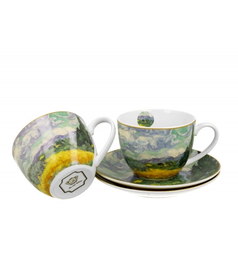 Porcelán két személyes csésze szett Van Gogh Búzaföld ciprusokkal