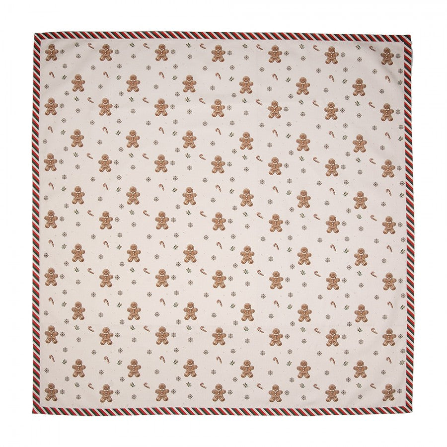 Mézeskalács babás karácsonyi pamut asztalterítő 100x100 cm