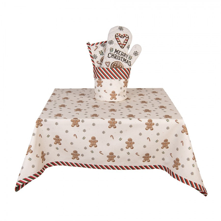 Mézeskalács babás karácsonyi pamut asztalterítő 100x100 cm