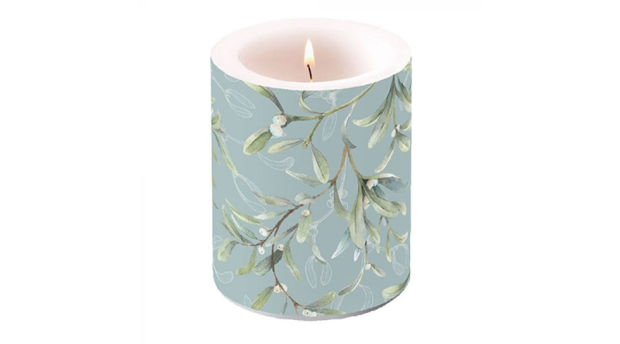 Mistletoe All Over Green átvilágítós karácsonyi gyertya nagy