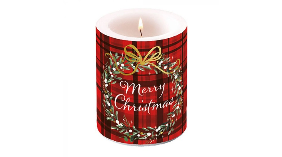 Christmas Plaid Red átvilágítós karácsonyi gyertya nagy