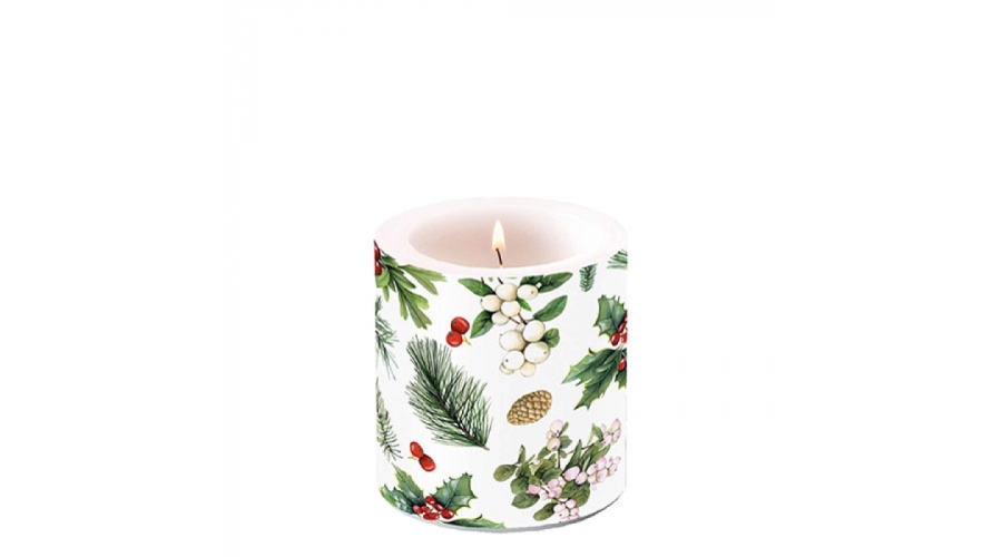 Winter greenery white átvilágítós karácsonyi gyertya kicsi