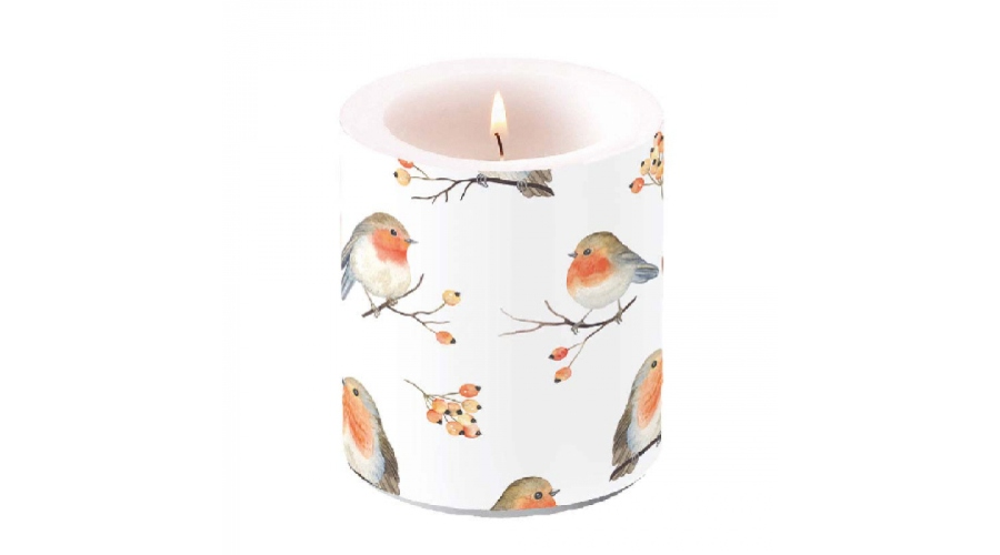 Robin Family átvilágítós karácsonyi gyertya közepes