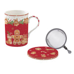 Karácsonyi mézeskalács figurás porcelán bögre fém szűrővel