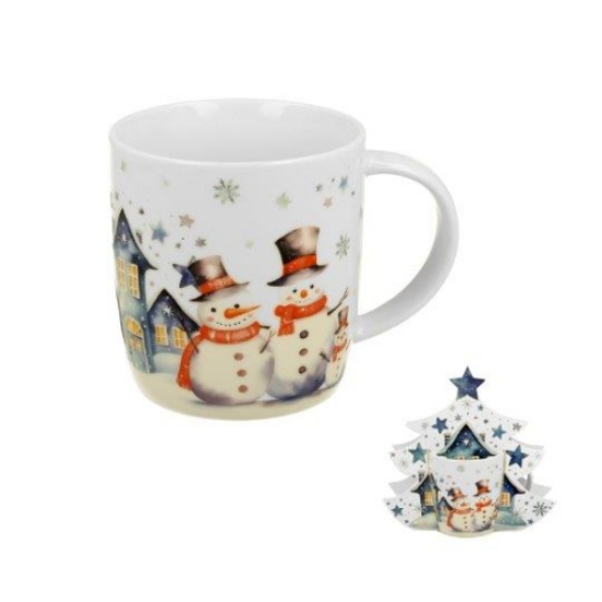 Karácsonyi Porcelán bögre 400 mlfenyőfa díszcsomagolásban, Snowman
