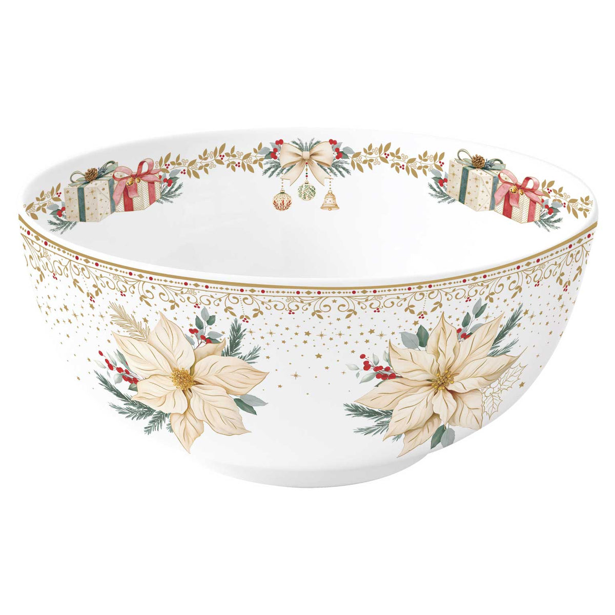 Karácsonyi porcelán nagy mély tál 23 cm White Elegance